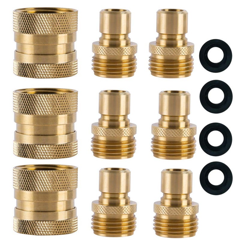 HQMPC Garden Hose Quick Connect Brass Hose Quick Connectors Water Hose Connector 3/4"GTH (3 Female Coupler+ 6 Male Nipples) - Image 1